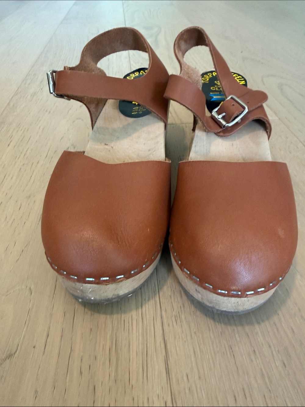 Torpatoffeln Swedish Tan Leather Slingback Clog Heels with Buckle Strap- VGUC - Picture 2 of 7